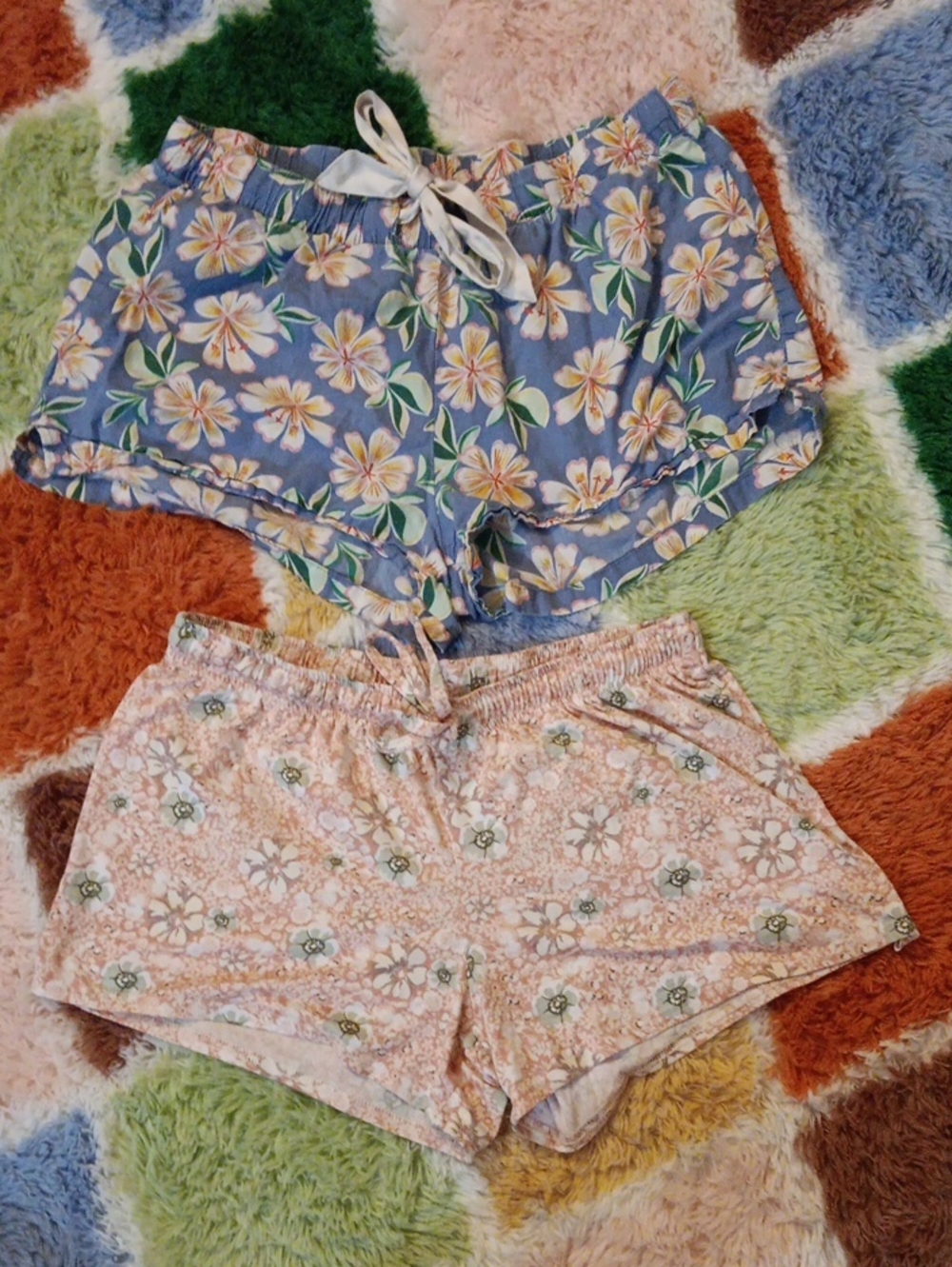 Old Navy & Lucky Brand Floral Cotton Sleep Shorts - Blue & Pink